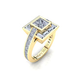 Baguette Halo Engagement Ring with 1.00ct Princess Cut Diamond