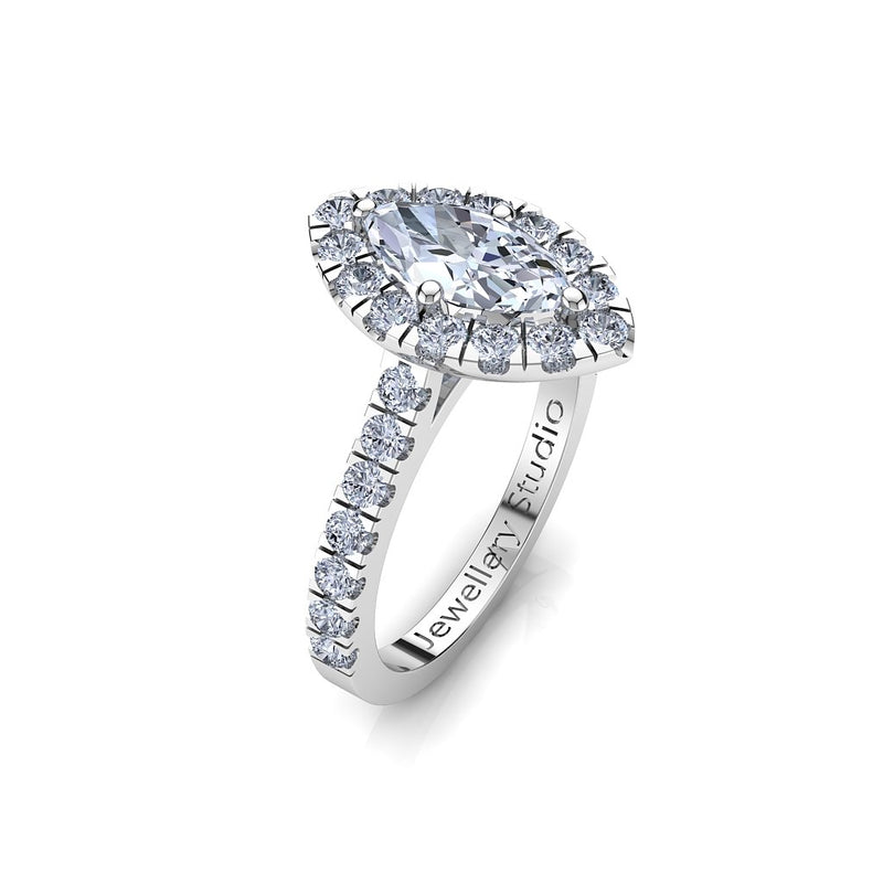 Double Halo Engagement Ring with 0.70ct Marquise Cut Diamond