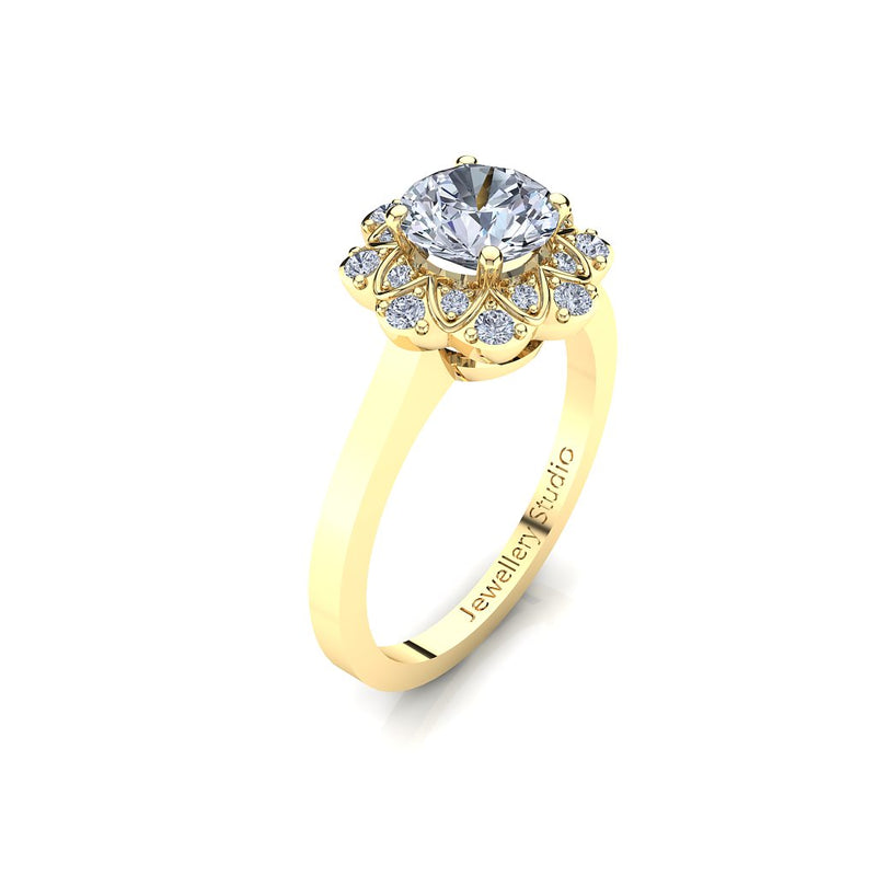 Halo Engagement Ring with 1.00ct Round Brilliant Cut Diamond