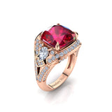 Ring with Cushion Cut Rubellite and Diamonds