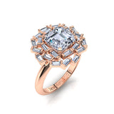 Random Halo Ring with Asscher Cut Diamond